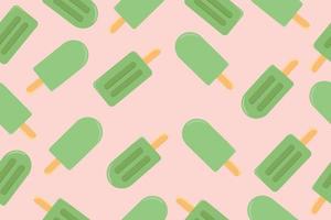 Seamless ice cream matcha pattern. Ice cream on a stick and in a waffle glass. Vector