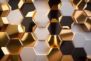 Illustration of shiny honeycomb gold background. Neural network photo