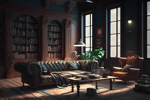 Vintage beautiful victorian retro interior. Luxury classic. Neural network photo