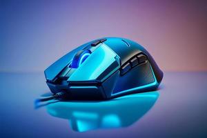 Futuristic custom PC mouse concept with glowing blue tones. Neural network generated art photo