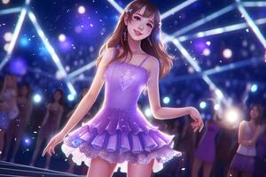 Beautiful fantasy woman in purple clothes. Neural network photo