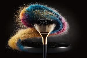 Makeup brush and rainbow paint splash. Neural network photo