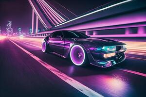 Futuristic retro wave synth wave car. Neural network photo