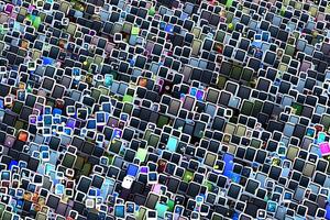 Abstract background from many smartphones. mobile phone recycling. Neural network photo