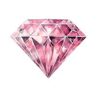 Vector pink purple diamond crystal. Watercolor illustration.