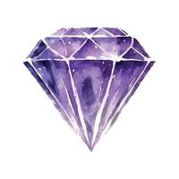 Vector pink purple diamond crystal. Watercolor illustration.