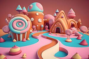 Fantasy sweet candy land. Neural network photo