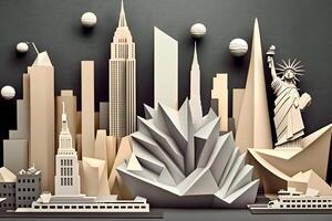 View of the city of New York from paper in the style of origami. Neural network photo