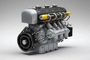 Modern car engine on white background. Neural network generated art photo