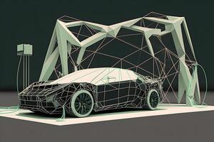 eléctrico coche cargando concepto en verde ambiente. neural red ai generado foto