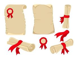 Set of Ancient Paper or Parchment Scrolls, certificates or diplomas vector