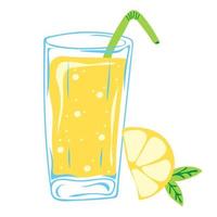 Glass of lemonade with lemon slice vector