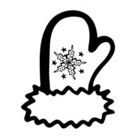 Christmas mitten with snowflake in doodle style vector