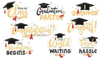 Inspiration and motivation graduation party quotes with graduation cap and scroll of diploma vector