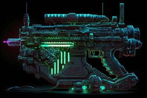 Futuristic cyber weapon, space neon gun. Neural network art photo