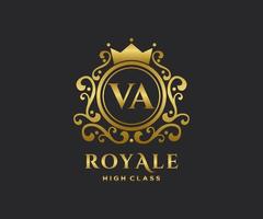 Golden Letter VA template logo Luxury gold letter with crown. Monogram alphabet . Beautiful royal initials letter. vector