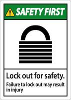 Safety First Lock Out For Safety. Failure To Lock Out May Result In Injury Sign vector