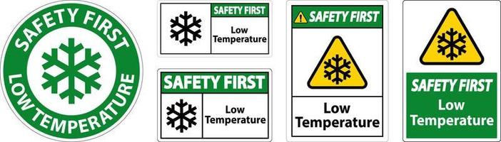 Safety First Low temperature symbol and text safety sign. vector