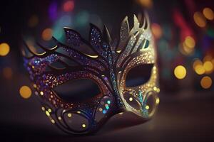 lujo mascarada veneciano carnaval mascarilla, hembra teatral. neural red ai generado foto