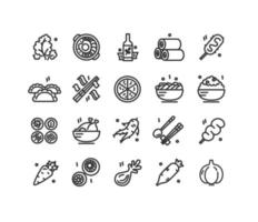 Korean Food Sign Black Thin Line Icon Set. Vector