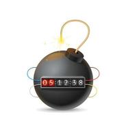 Realistic Detailed 3d Round Black Bomb with Timer Clock. Vector