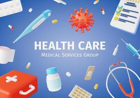 3d Health Care Medical Services Group Ads Banner Concept Poster Card. Vector