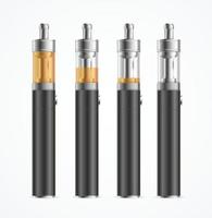 Realistic Detailed 3d Different Black Vape Pen or Electronic Cigarette Set. Vector