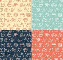 Japan Food Sign Thin Line Seamless Pattern Background Color Set. Vector