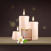 Realistic Detailed 3d Scented Wax Candle in Glass Jar Set. Vector