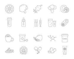 Vitamin C Signs Thin Line Icons Set. Vector