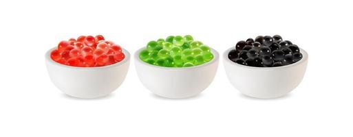 Realistic Detailed 3d Mix Tapioca Pearls Bubble Tea Set. Vector