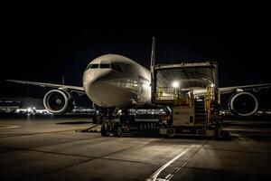 loading cargo outside cargo plane. Neural network photo