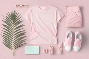 Cute pink t-shirt mockup. Neural network photo