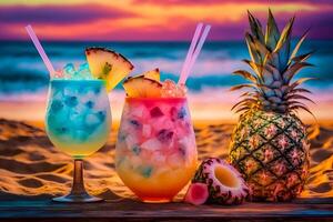 nice fresh exotic cocktails, served on the beach. Neural network photo