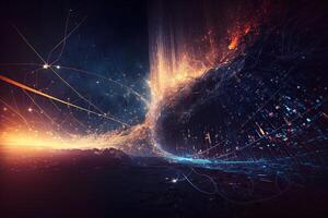 Futuristic technology abstract background with lines for network, big data, data center, server, internet, speed. Abstract neon lights. Neural network photo