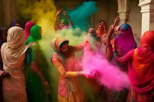 colored powder fired up, holi celebration. Neural network photo