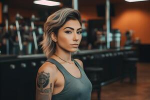 hermosa atlético latina mujer en el gimnasia. neural red ai generado foto