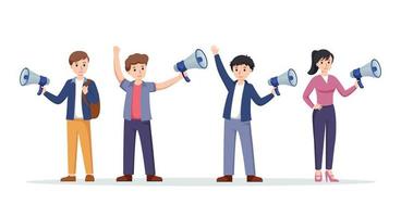 set of people holding megaphone. media marketing vector illustration