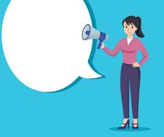 woman holding megaphone. media marketing vector illustration