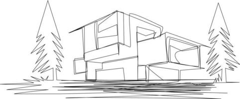 One-line art. One continues line art. sketch of house vector