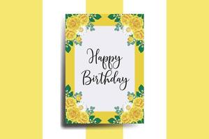 Greeting card birthday card Digital watercolor hand drawn Yellow Rose Flower Design Template vector