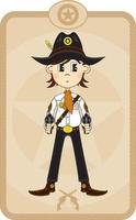 Cute Cartoon Wild West Gunslinging Cowboy with Six Shooter Pistols vector