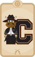 C is for Cow Cowboy Wild West Alphabet Learning Educational Illustration vector