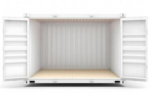 Container, open door, white background. Neural network photo