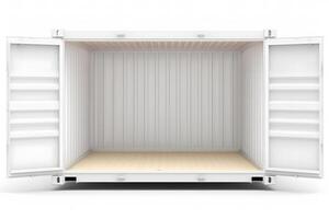 Container, open door, white background. Neural network photo