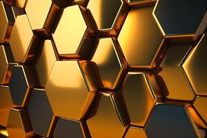 Illustration of shiny honeycomb gold background. Neural network photo