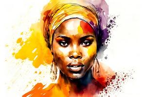 Watercolor portrait of an African beautiful woman. Neural network photo