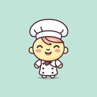 linda kawaii cocinero chibi mascota vector dibujos animados estilo