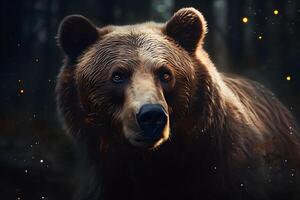 Closeup portrait of a european brown bear. Neural network photo