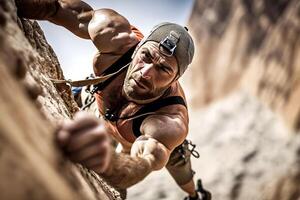 man rock climber. Neural network photo